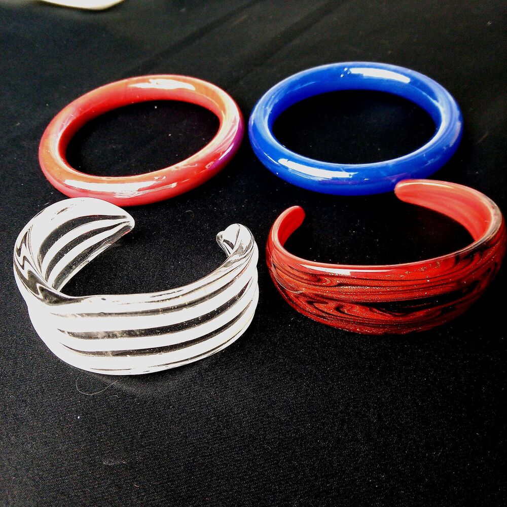 ARTISAN HAND BLOWN GLASS BRACELET LOT OF 4